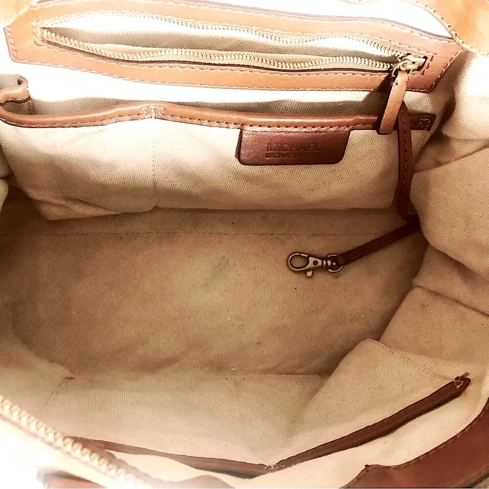 Vintage Michael Kors Large Tan Signature Print & Leather Satchel